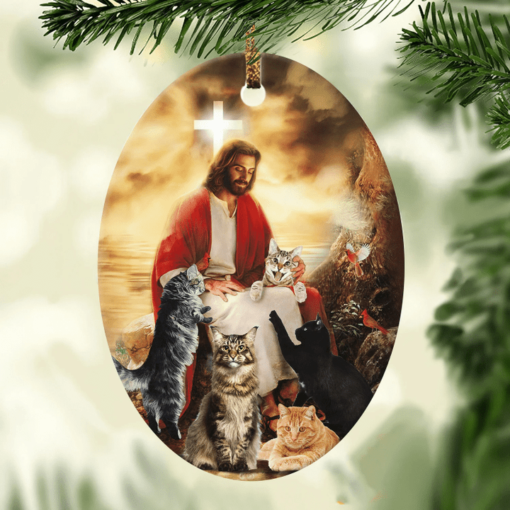 Cats Sitting With Jesus Oval YC0611644CL Ornaments