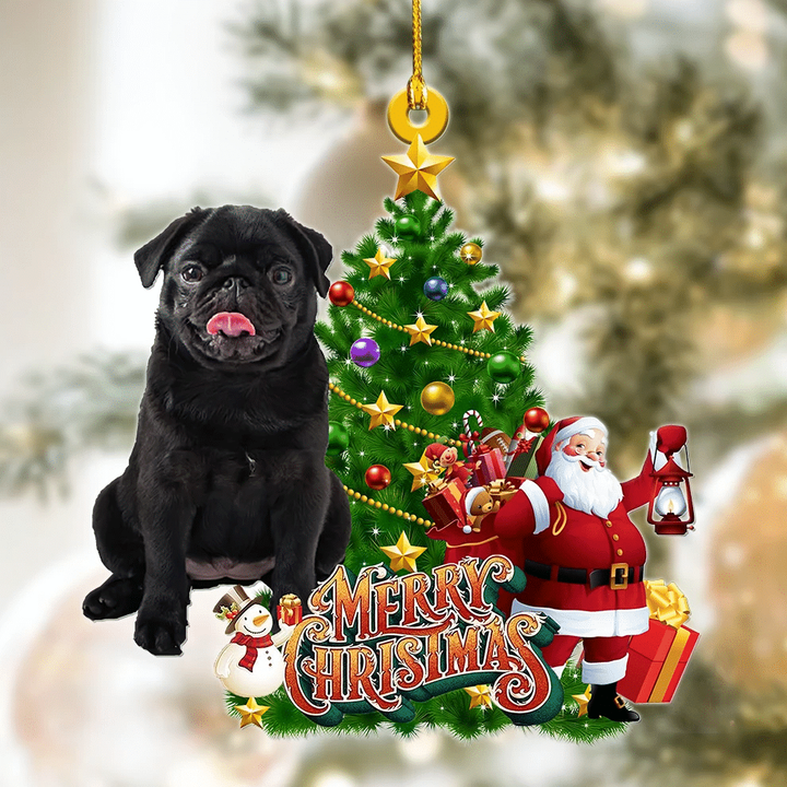 Black Pug And Christmas Tree YC0611633CL Ornaments, 2D Flat Ornament