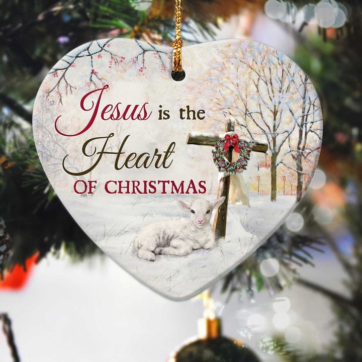 Jesus A Sheep By The Cross Jesus Is The Heart Of Christmas Heart YC0611716CL Ornaments