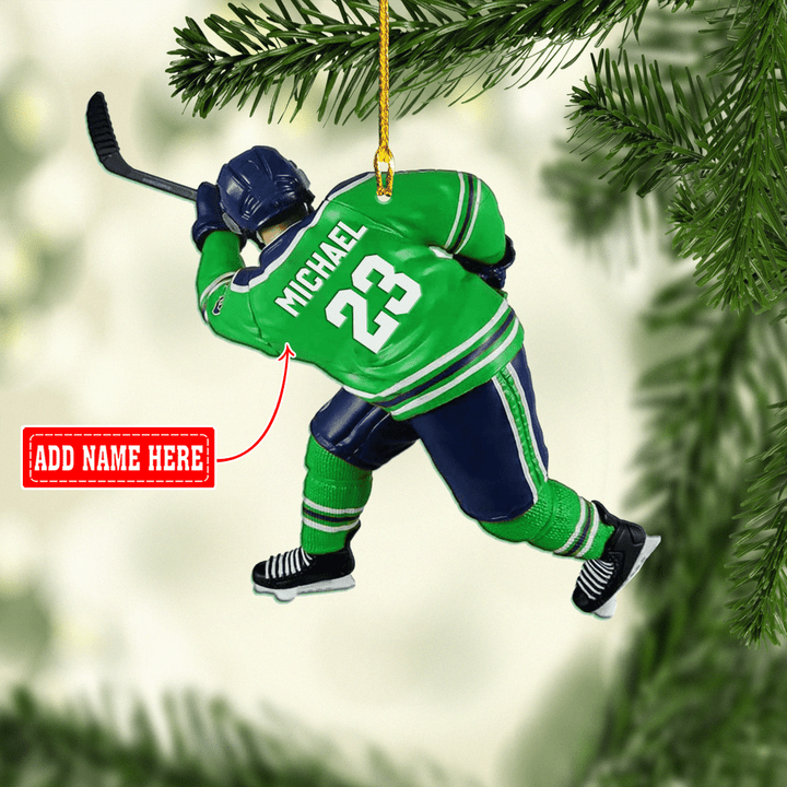 Personalized Green Ice Hockey Uniform NI2711010XB Ornaments, 2D Flat Ornament