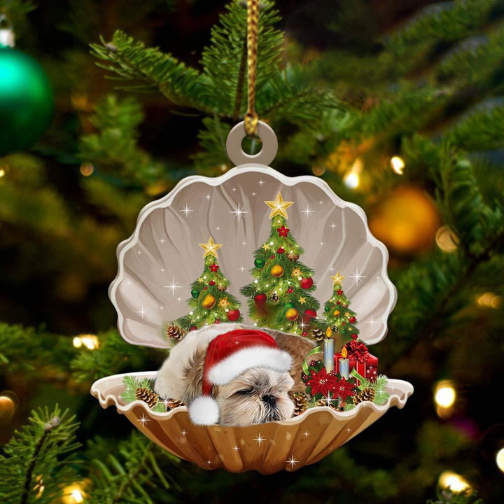 Shih Tzu Sleeping Pearl In Christmas YC0711131CL Ornaments, 2D Flat Ornament