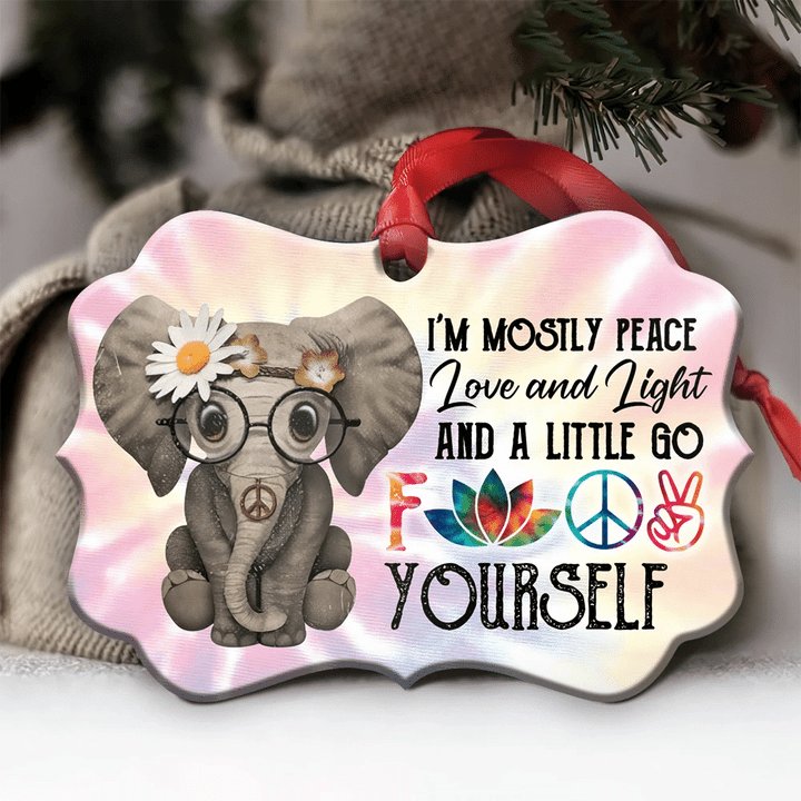 Elephant Hippie Peace Love Light YC0711497CL Ornaments, 2D Flat Ornament