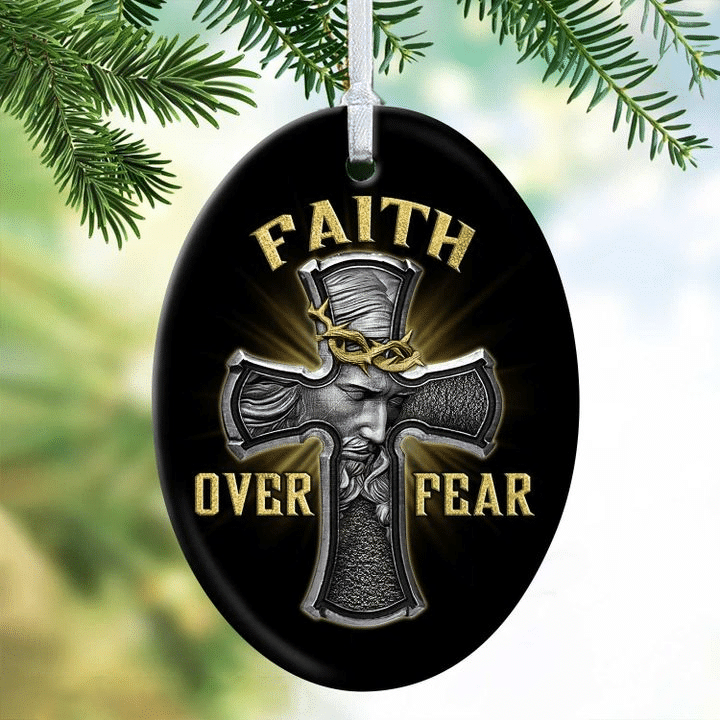 Jesus Cross Faith Over Fear Oval YC0611699CL Ornaments, 2D Flat Ornament