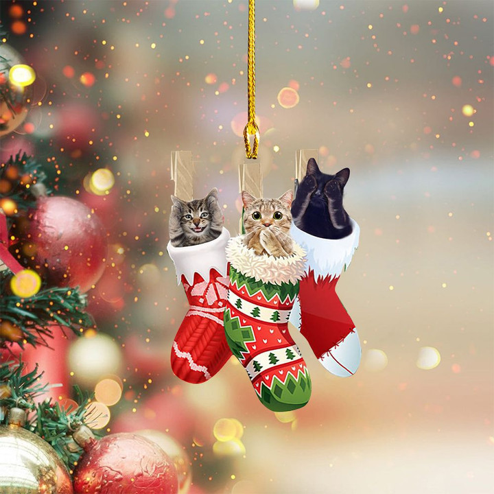 Shy Cat In Christmas YW0511010CL Ornaments, 2D Flat Ornament