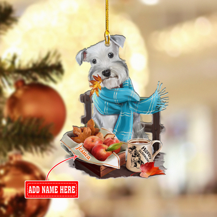 Personalized Happy Schnauzer Dog XS1011014YC Ornaments, 2D Flat Ornament