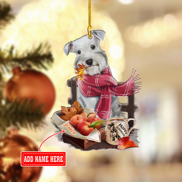 Personalized Happy Schnauzer Dog XS1011011YC Ornaments, 2D Flat Ornament
