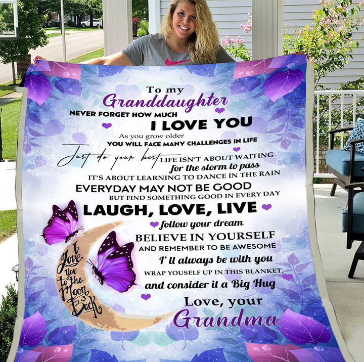 Personalized Granddaughter Blanket, Never Forget How Much I Love You Butterflies Fleece Blanket, Gift For Birthday