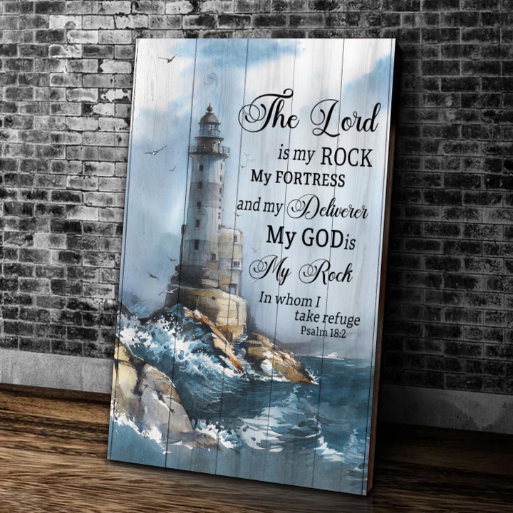 White Lighthouse Drawing, Storm Painting, The Lord Is My Rock In Whom I Take Refuge - Jesus Portrait Canvas Prints, Wall Art