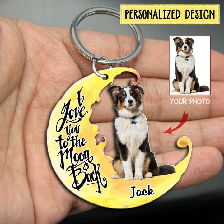 Personalized Dog 2D Keychain, I Love You To The Moon & Back Flat Wooden 2D Keychain, Custom Pet Photo