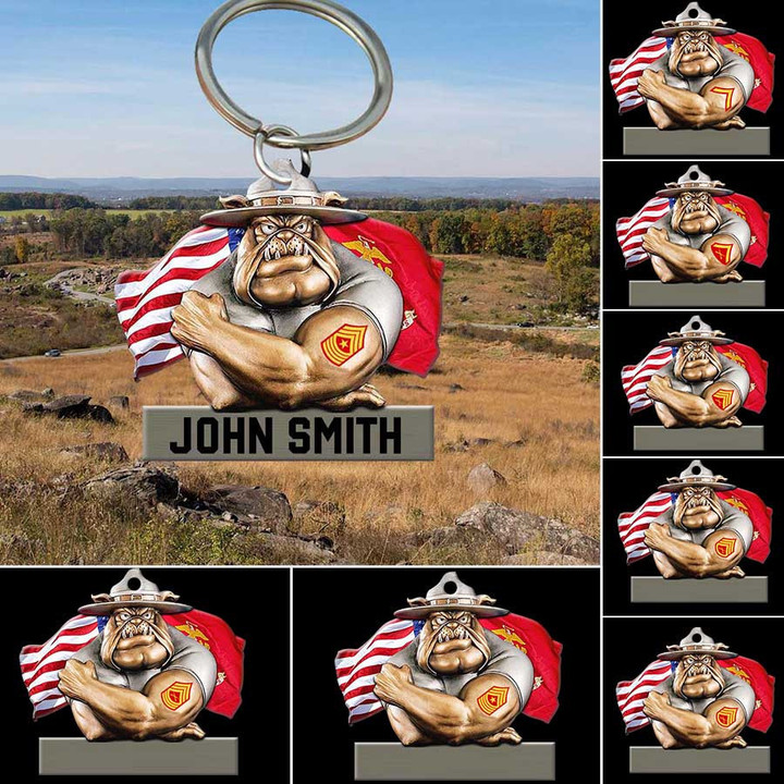 Personalized Devil Dog Military Rank Keychain, SgtMaj Sergeant Major Flat Acrylic Keychain