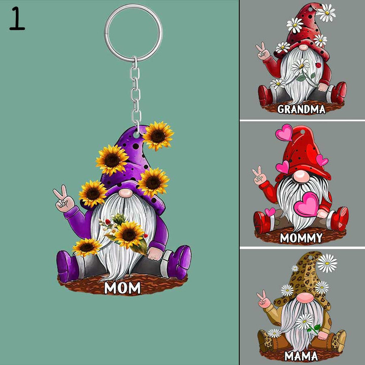 Personalized Gnome keychain, Mom Keychain, Grandma Acrylic Flat Keychains for Mother