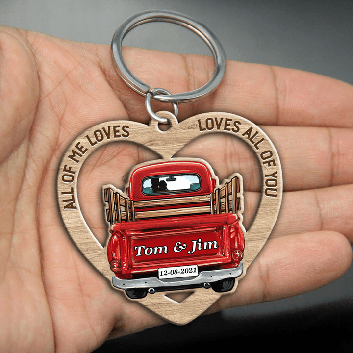 Personalized Couple 2D Keychain, All love you all loves me Wooden 2D Keychain for Wife