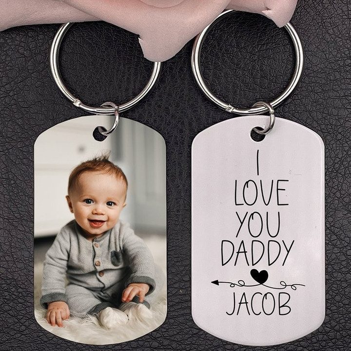 Personalized Photo 2D Keychain Gift For Dad-I Love You Daddy-Custom 2D Keychain With Picture-Special Gift For Father-Gift From Kids
