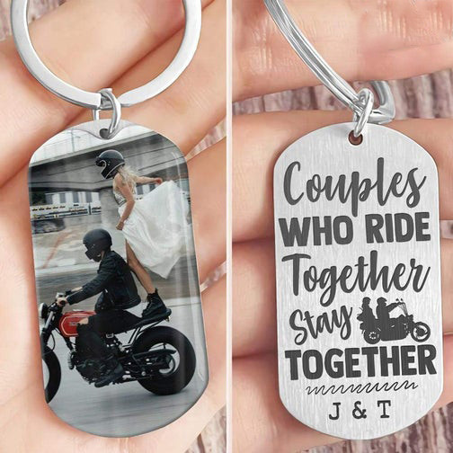 Personalized Couples Who Ride Together Stay Together 2D Keychain for Boyfriend and Girlfriend