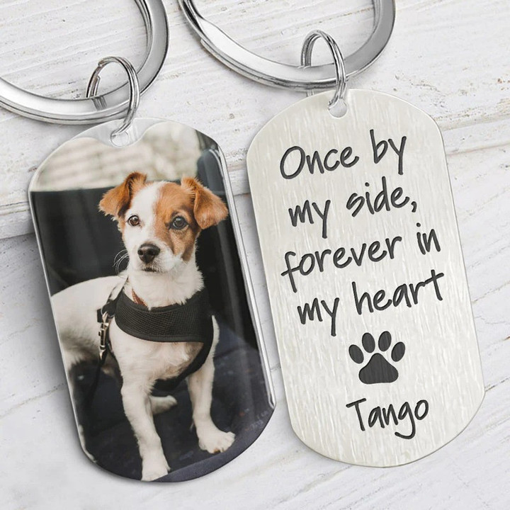 Once By My Side, Personalized 2D Keychain, Pet Memorial Gift For Dog Lover, Custom Photo