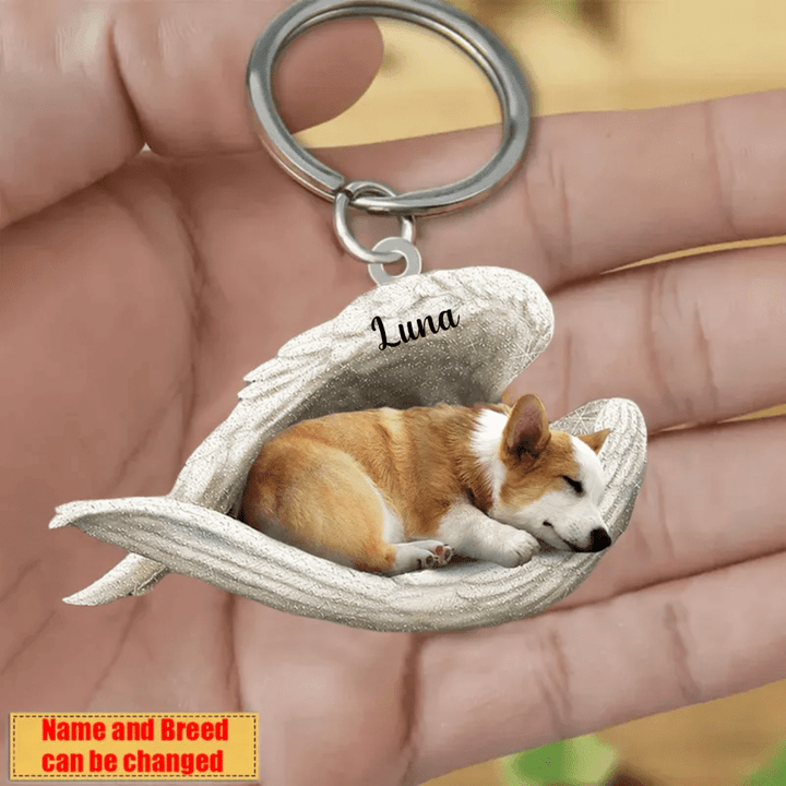 Personalized Corgi Angel Keychain In The Wings Acrylic Keychain Memorial Dog Gifts