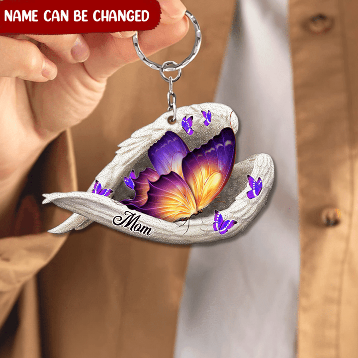 Personalized Butterfly Memorial Keychain, Custom Name Acrylic Flat Keychain for someone in heaven