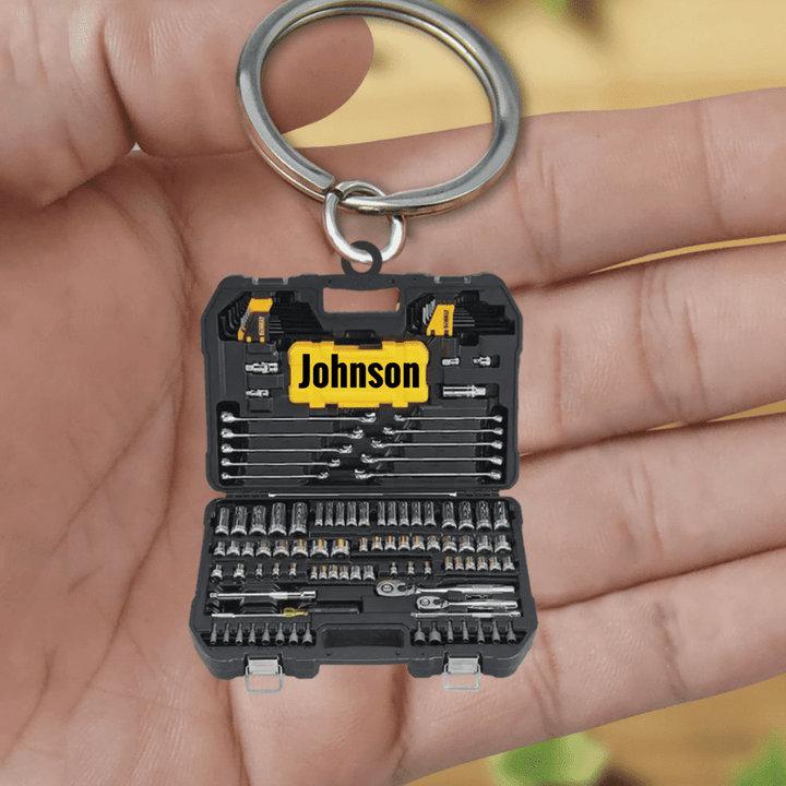 Personalized Mechanic Box Keychain, Custom Name Acrylic Mechanic Keychain for Him