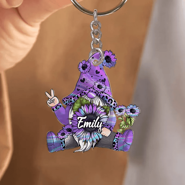 Colorful Sunflower Gnome Custom Name Personalized Acrylic Keychain LPL09MAY22TP2, Cute Girl keychain