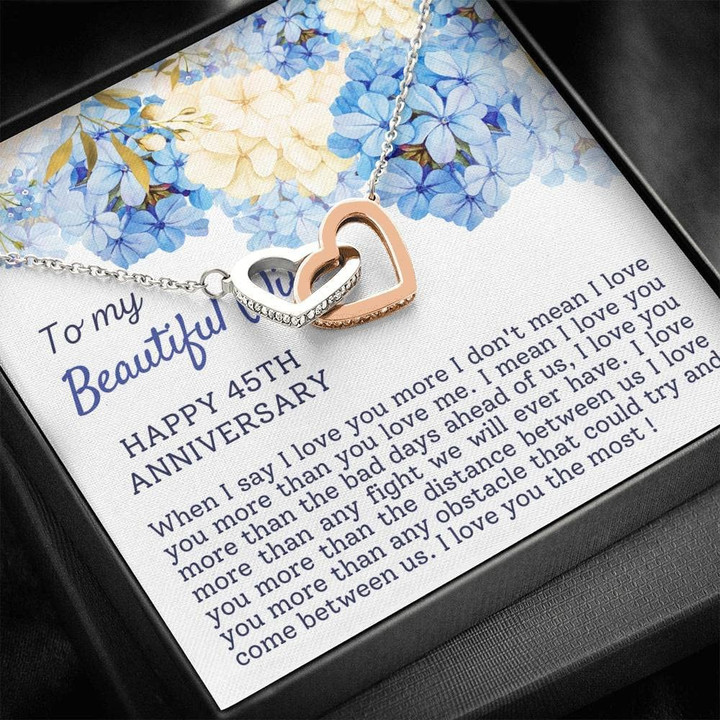 45th Birthday Necklace Gift For Wife - I Love You Interlocking Hearts Necklace Meaning Quote Print on Card Gifts for Valentine Day Birthday New Year Anniversary - 1
