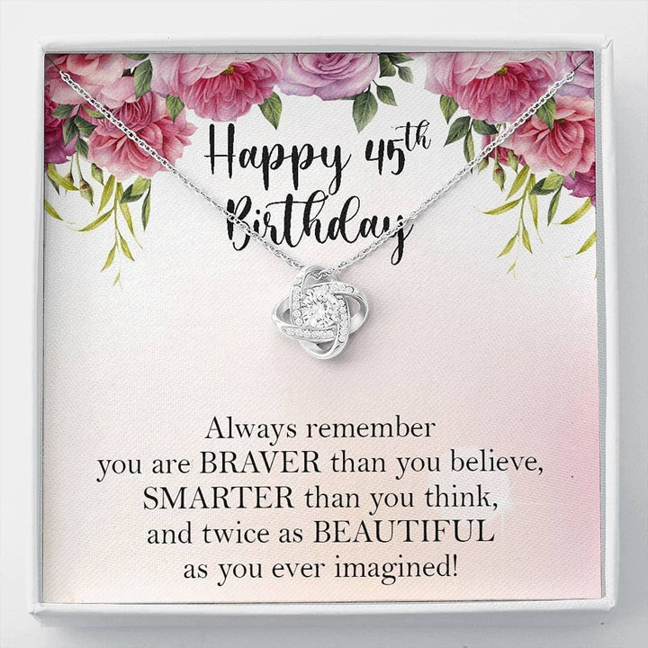 45th Birthday Necklace 45th Birthday Gifts for Women Birthday Gift for Her Box Gift Card Love Knot Necklace 45th Birthday Jewelry Message Card Necklace Handmade Jewelry - 1