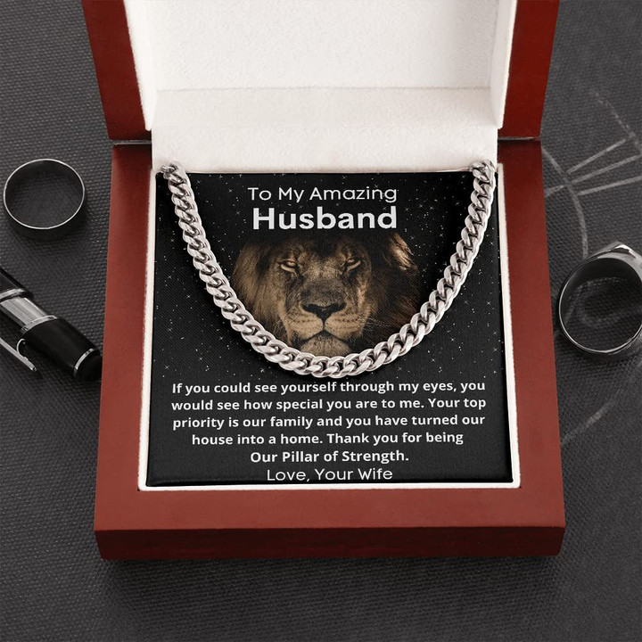 Handmade Jewelry - Personalized Gifts Custom Card Message Necklace Handmade Necklace Thank You For Being Our Pillar Of Strength Cuban Link Chain Necklace Gift For Husband Jewelry - 1