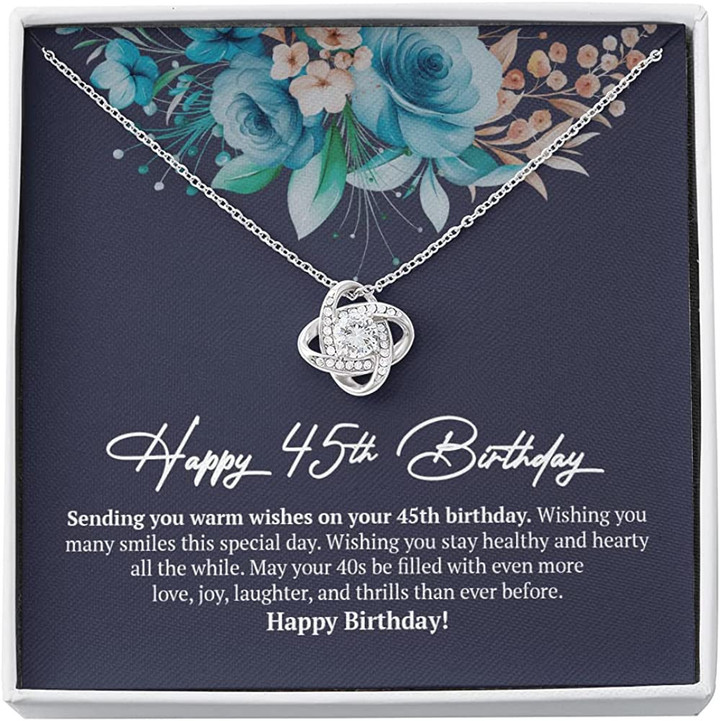 45th Birthday Necklace  Gift White Gold Love Knot Necklace 45th Birthday Gift For Women 45th Birthday Jewelry Message Card Necklace Handmade Jewelry - 1