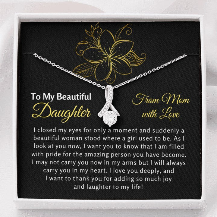 To My Beautiful Daughter Necklace Gift From Mom with Love I will always carry you in my heart Alluring Beauty Necklace LX343X - 1