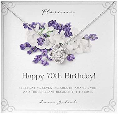 70th Birthday Necklace Purple Flower Frame Happy Message Card With Knot Love Pendant Necklace Box Gift For Mothers Day Box Gift For Grandma Grandma Gift Grandma Gift Birthday Gift - 1