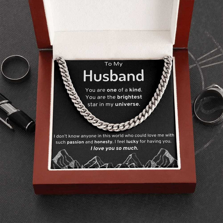 To My Husband Cuban Link Chain Necklace Birthday Gift for Husband from Wife Husband Anniversary Husband Valentines Gift from Wife Opposites Attract Necklace - Mens Necklace - Sy - 1