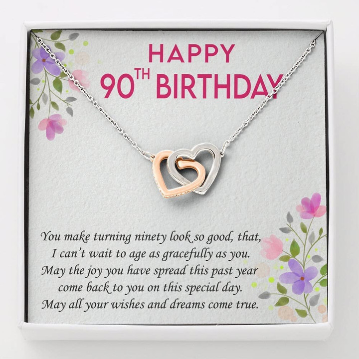 90th Birthday Necklace Interlocking Heart Neckalce 90th Birthday Necklace 90th Birthday Card Mom 90th Birthday Gift90th Birthday Jewelry Gift for Birthday Anniversary - 1
