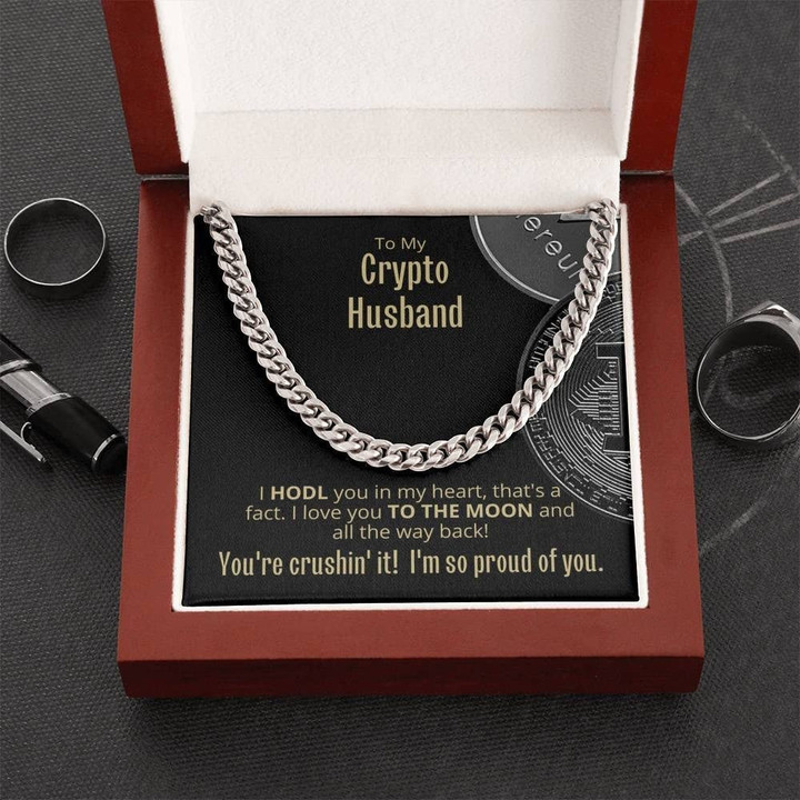 Handmade Jewelry - Personalized Gifts Custom Card Message Necklace Handmade Necklace Personalized Name Crypto Husband Gift For Husband Cuban Link Chain Necklace Im So Proud Of You Jewelry - 1