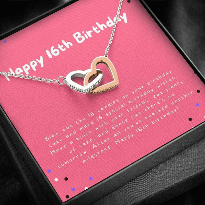 16th Birthday Necklace  Interlocked Hearts Necklace - Necklace gifts for friend lovers parents brothers and sisters Sweet Sixteen Jewelry - 1