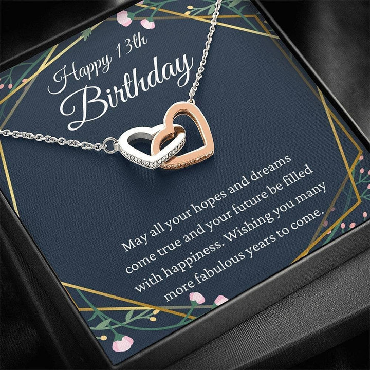 13th  Birthday Neaklace Interlocking Hearts Necklace Happy 13th Birthday 13th Birthday Gifts for Girls Jewelry For 13 Year Old Girl Bat Mitzvah Gift New Teen - 1