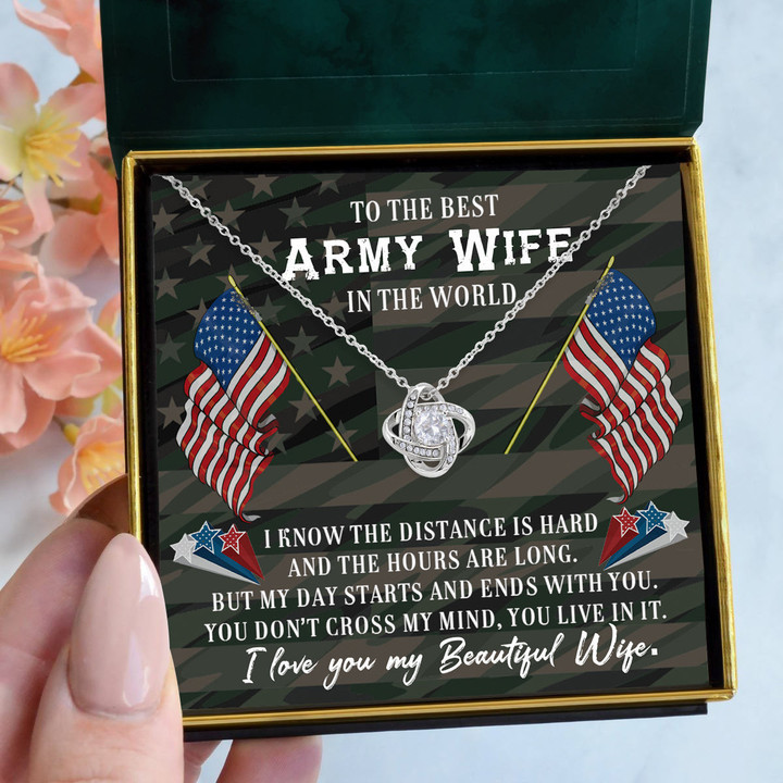 Pamaheart - To The Best Army Wife  You Live in my Mind  Love Knot Necklace Gift For Birthday Christmas Mothers Day - 1