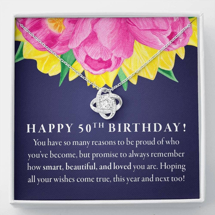 50th Birthday Necklace  Gift For Her With Sentimental Pink Floral Card  Happy Birthday Gift Dainty Message Jewelry Necklace With Message Card and Box Gift For Birthday - 1
