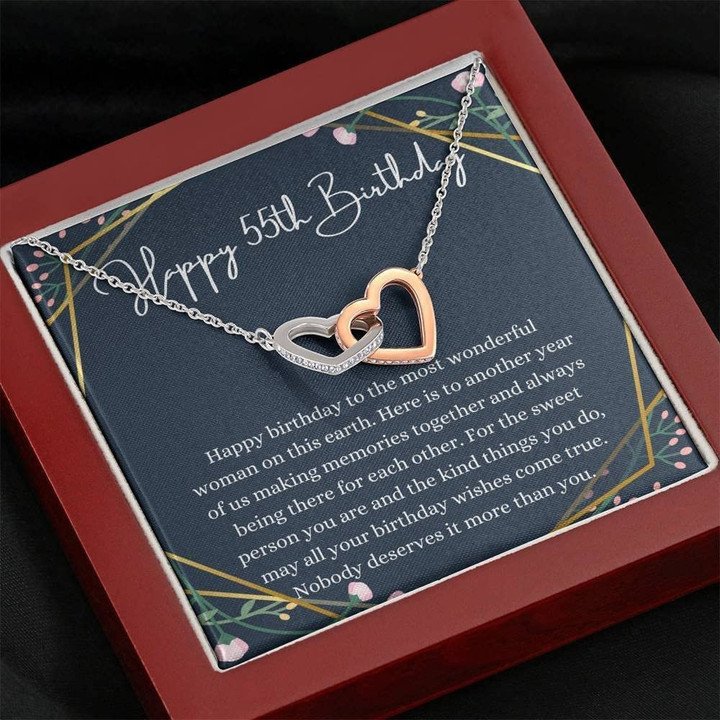 55th Birthday Necklace Interlocking Hearts Necklace 55th Birthday For Her Gift 55th Birthday Gift For Her Fifty Fifth Birthday Gift For Women Friend With Message Card Box - 1