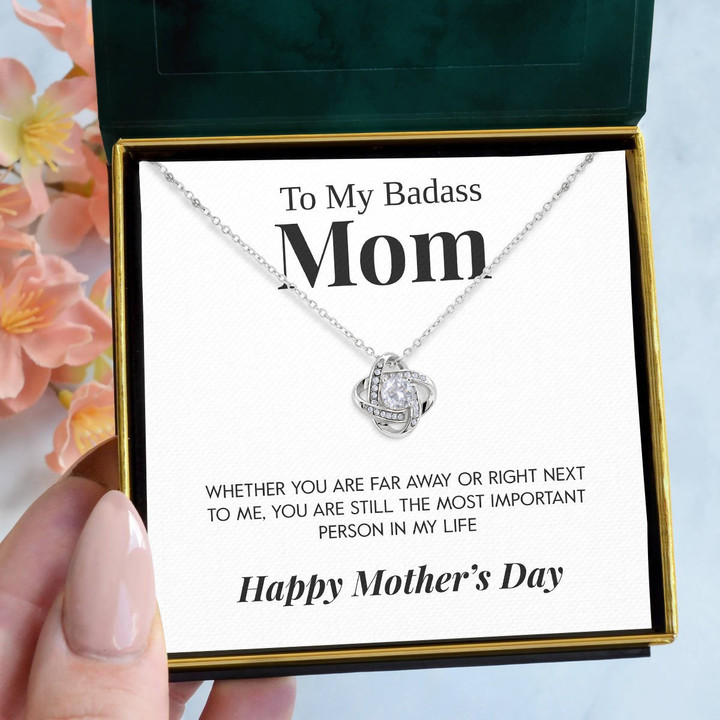 Pamaheart - To My Badass Mom Everything I Am Most Important Person Straighten Your Crown Love Knot Necklace - 1