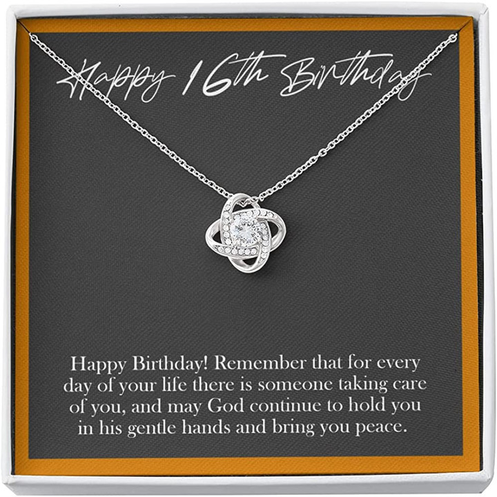 16th Birthday Necklace Gifts for Girls Beautiful Message Card Love Knot Jewelry and Gift Box Sixteen Present Personalize Birthday Necklace - 1