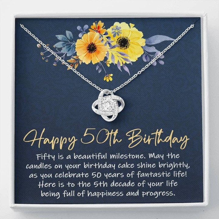 50th Birthday necklace  Message Card Jewelry - Personalized Gifts Happy 50th Birthday Girl fiftieth BirthdayGift for 50 Year Old Girl Birthday Necklace Birthday Jewelry gift for 50th - 1