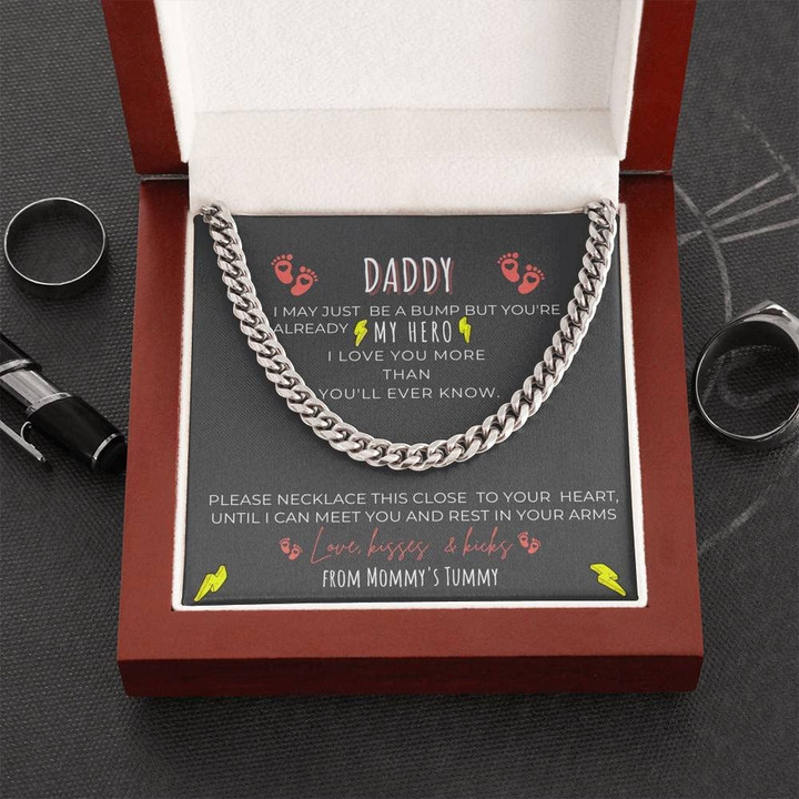 Daddy To Be You Are My Hero From Baby Bump Cuban Link Chain  Daddy To Be Cuban Link Necklace Gift  First Time Dad Gift  New Dad Gift  New Dad Jewelry Gift - 1
