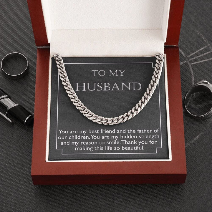 Handmade Necklace Message Card Jewelry Message Necklace Personalized Gifts Message Card To My Husband Cuban Link Chain Necklace Gift For Husband Necklace for Men You Are My Hidden Strength - 1