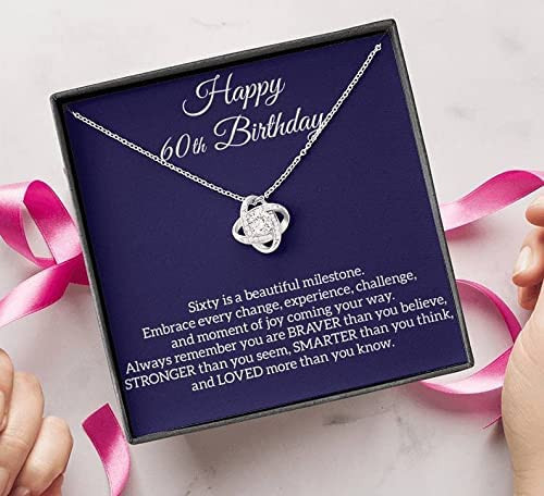 60th Birthday  Necklace The Love Knot Necklace Gift For Her  14k White Gold  Silver Birthday Necklace Grandma Unique Gift Necklace for Birthday - 1