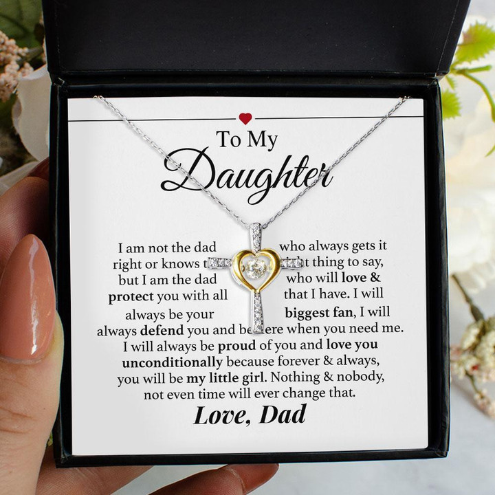To My Daughter Granddaughter Necklace - I Will Always Be Your Biggest Fan My Little Girl - Personalized Cross Dancing Crystal Necklace - 1