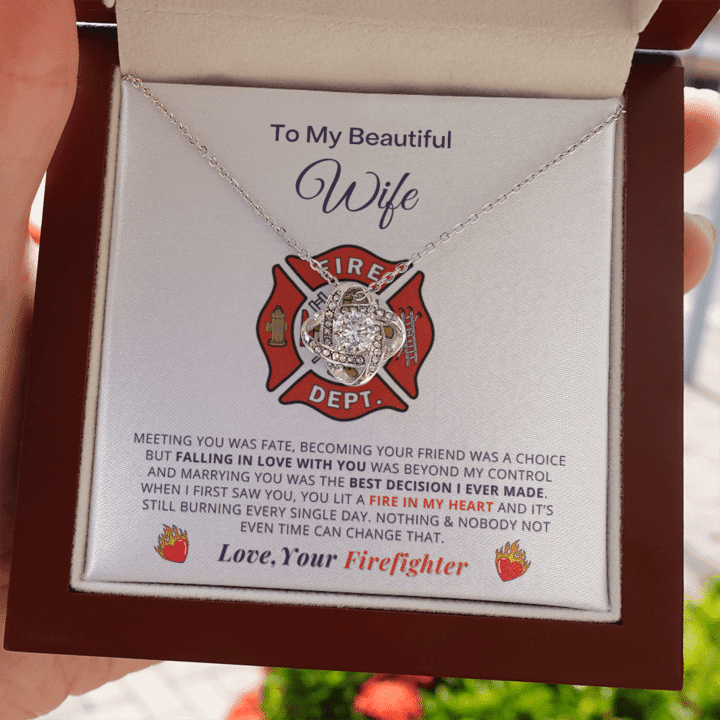 To My Beautiful Wife Necklace Firefighter Gift Meeting you was faate becoming your friend was a choice but falling in love with you was beyond my control Love Knot Necklace LX345E - 1