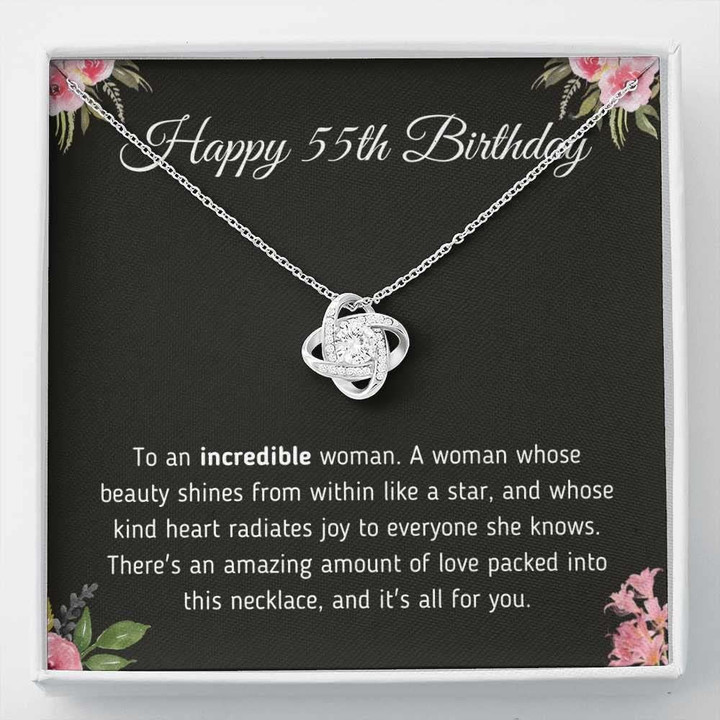 55th Birthday Necklace  Jewelry Gift - For a Woman Turning 55  Love Knot NecklaceNecklace With Meaningful Message Card  Gift Box - 1