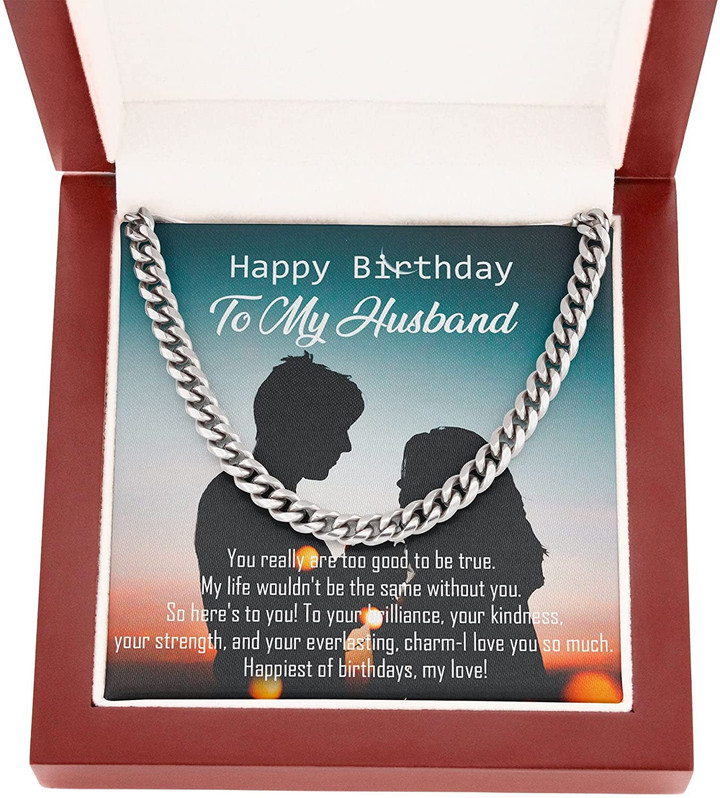 Personalized Message Card Cuban Link Chain Necklace Happy Birthday To My Husband Cuban Link Chain Necklace Gift For Husband birthday ideas for husband - 1