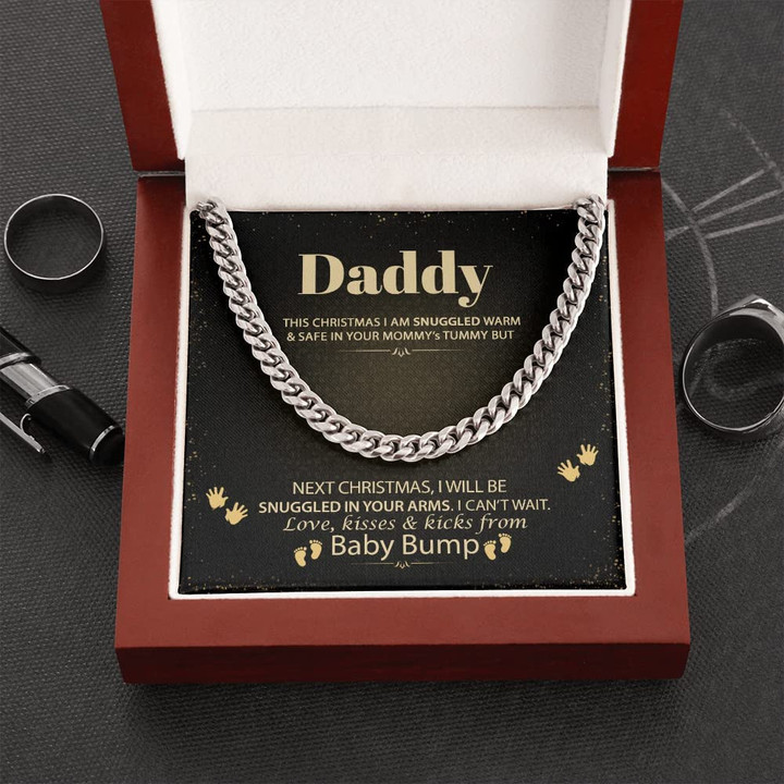 Daddy To Be From Baby Bump Link Chain Necklace Gift For First Time Dad  Daddy To Be Gift From Baby Bump Necklace Gift For Dad With Message Card And Gift Box Birthday Anniversary Presents - 1