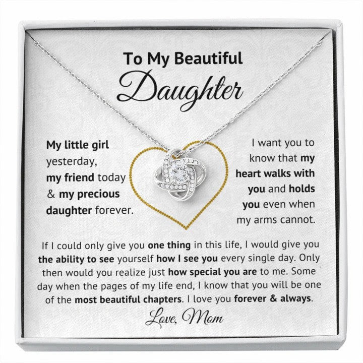 To My Beautiful Daughter My Little Girl Yesterday My Friend Today  My Precious Daughter Forever Love Knot Necklace Love Mom Love Knot Necklace LX343J - 1