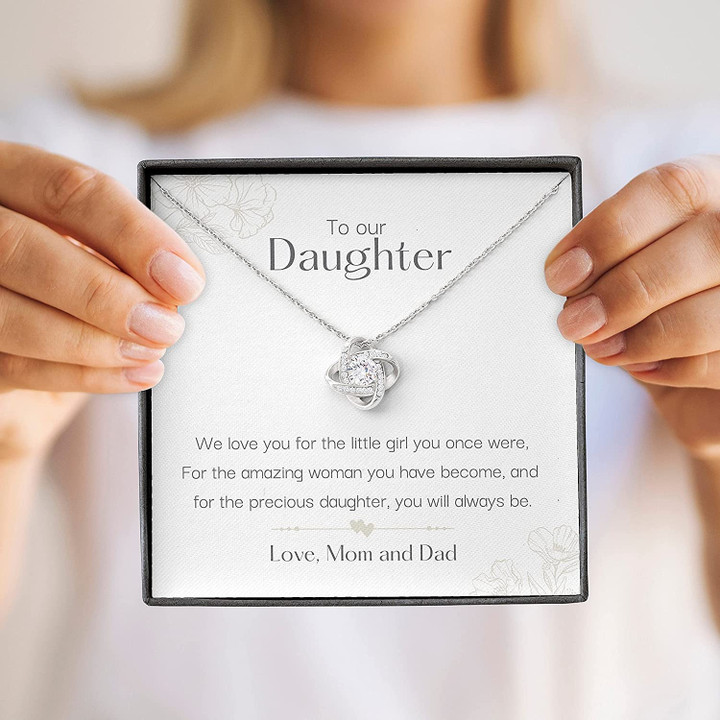 Personalized Necklace Gift Forever Love Necklace To Our Daughter Love Mom  Dad 14k White Gold Necklace Gift For Daughter From Parents Daughter Pendant Necklace Birthday Gift One Size - 1